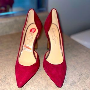 Red pointy toe stiletto heels